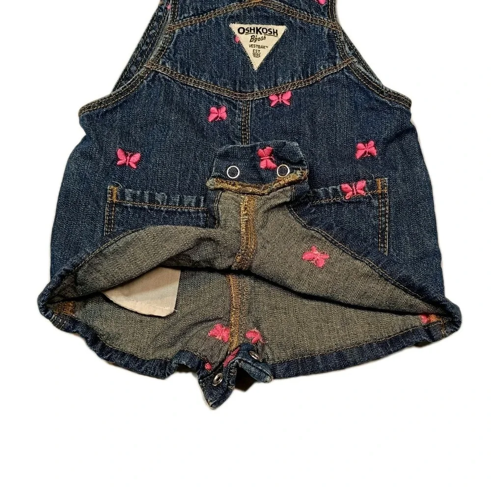 Osh Kosh B'gosh Girls Shortalls Overalls Denim Butterfly Vestbak 12 months Bibs
